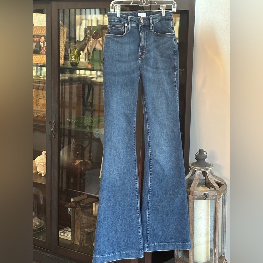 Good American Mid Blue High-Rise Flare Jeans